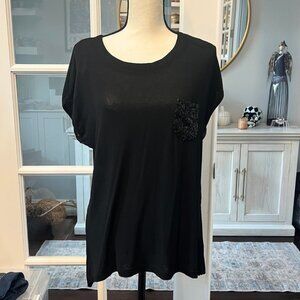Coco & Tashi Sequins Pocket Sheer Back Black Shirt L